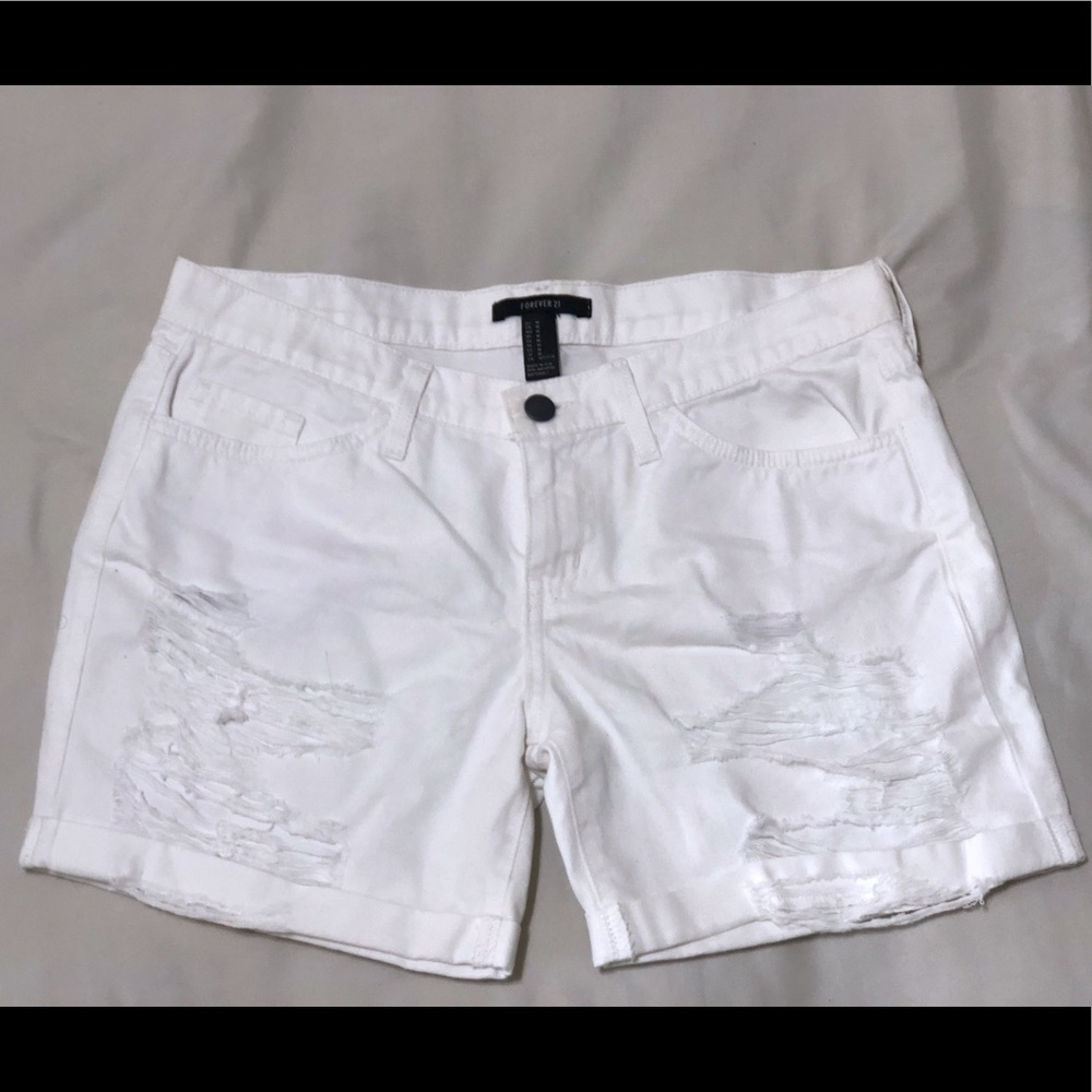 White Distressed Denim Shorts